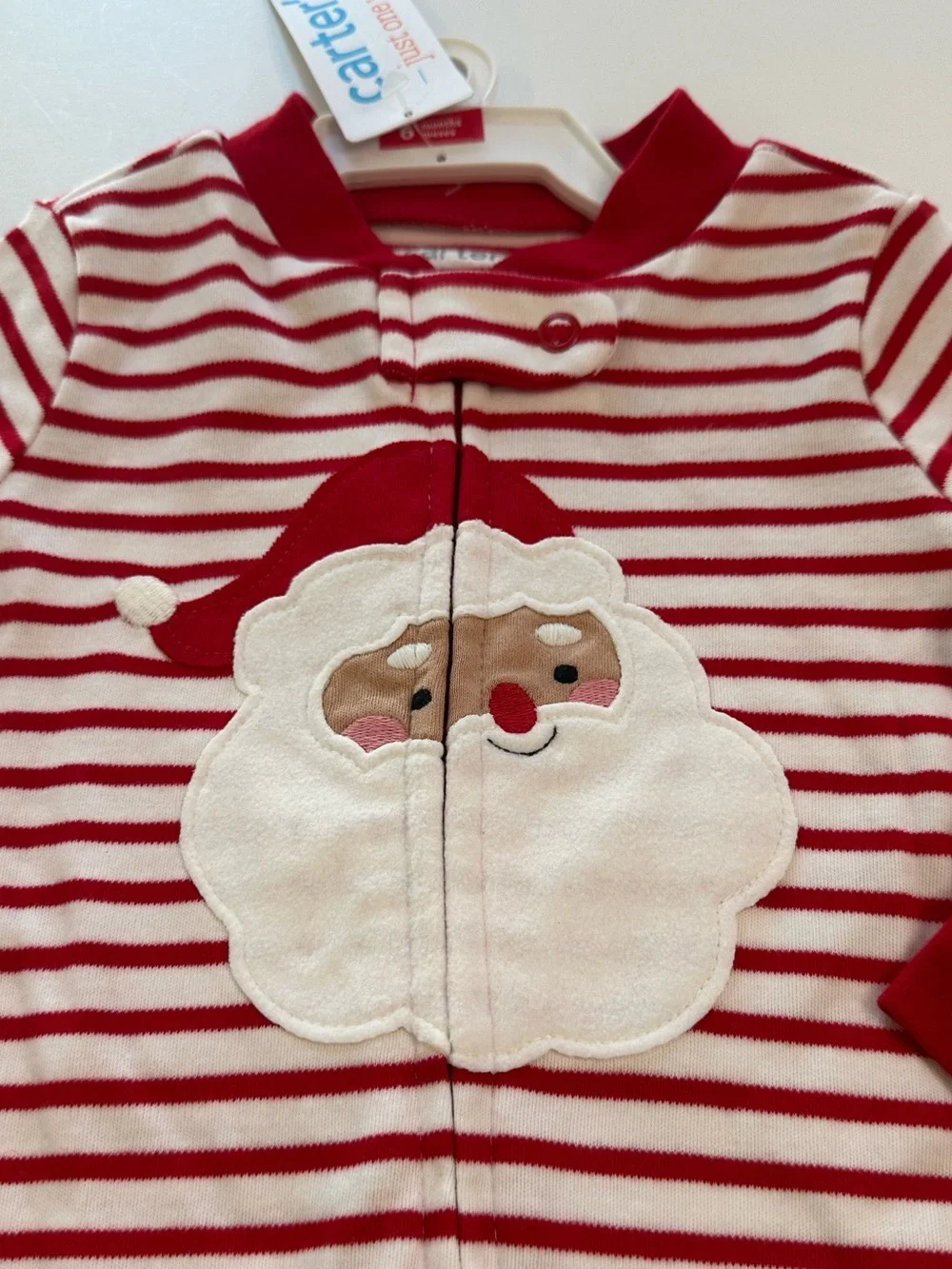 Carter's Christmas Pajama Set Red Reindeer Striped Santa Footed NWT Size 6 Month